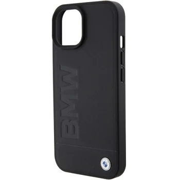 Калъф за iPhone 15 Plus - BMW Natural MagSafe Leather Hot Stamp (BMHMP15MSLLBK) - черен