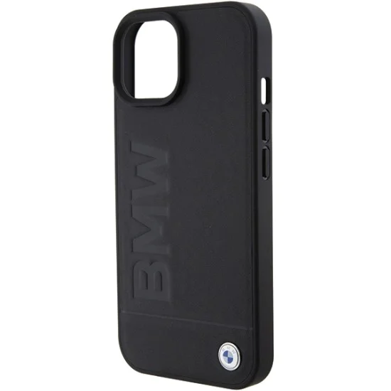 Калъф за iPhone 15 Plus - BMW Natural MagSafe Leather Hot Stamp (BMHMP15MSLLBK) - черен