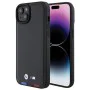 Калъф за iPhone 15 Plus - BMW Leather Stamp Tricolor (BMHCP15M22PTDK) - черен