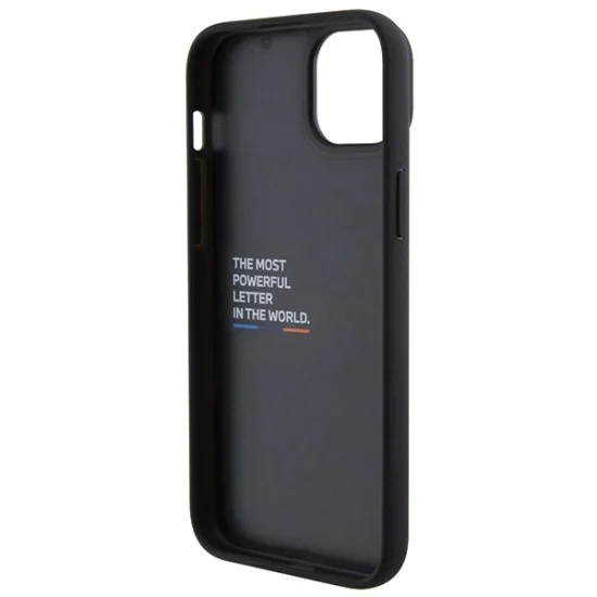 Калъф за iPhone 15 Plus - BMW Leather Stamp Tricolor (BMHCP15M22PTDK) - черен