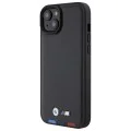 Калъф за iPhone 15 Plus - BMW Leather Stamp Tricolor (BMHCP15M22PTDK) - черен