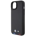 Калъф за iPhone 15 Plus - BMW Leather Stamp Tricolor (BMHCP15M22PTDK) - черен