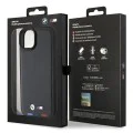 Калъф за iPhone 15 Plus - BMW Leather Stamp Tricolor (BMHCP15M22PTDK) - черен