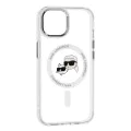 Калъф за iPhone 15 - Karl Lagerfeld IML MagSafe (KLHMP15SHLSKCH) - Бял метал Karl&Choupette Heads