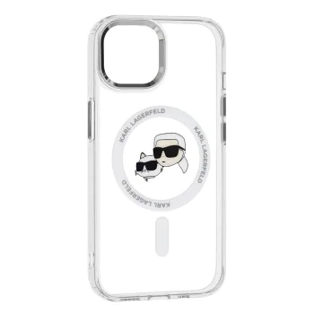 Калъф за iPhone 15 - Karl Lagerfeld IML MagSafe (KLHMP15SHLSKCH) - Бял метал Karl&Choupette Heads
