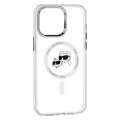 Калъф за iPhone 15 Pro Max - Karl Lagerfeld IML MagSafe (KLHMP15XHLSKCH) - White Metal Karl&Choupette Heads