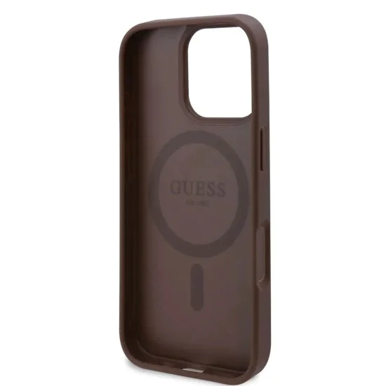 Калъф за iPhone 16 Pro Max - Guess Hardcase 4G Flower Print Flower Print MagSafe (GUHMP16XP4ROPEMCW) - Кафяв