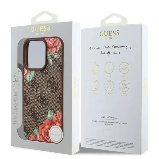 Калъф за iPhone 16 Pro Max - Guess Hardcase 4G Flower Print Flower Print MagSafe (GUHMP16XP4ROPEMCW) - Кафяв