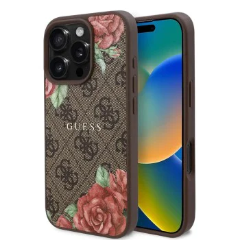 Калъф за iPhone 16 Pro Max - Guess Hardcase 4G Flower Print Flower Print MagSafe (GUHMP16XP4ROPEMCW) - Кафяв