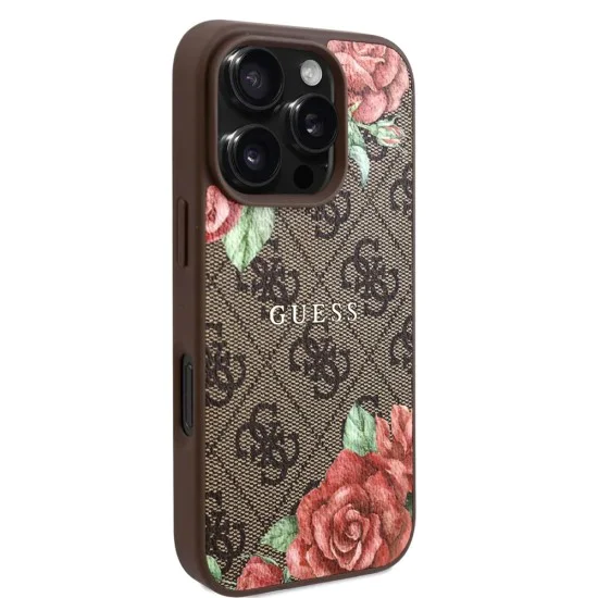 Калъф за iPhone 16 Pro Max - Guess Hardcase 4G Flower Print Flower Print MagSafe (GUHMP16XP4ROPEMCW) - Кафяв