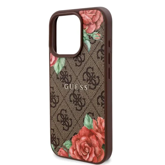 Калъф за iPhone 16 Pro Max - Guess Hardcase 4G Flower Print Flower Print MagSafe (GUHMP16XP4ROPEMCW) - Кафяв