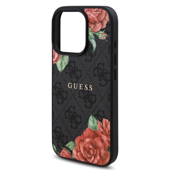 Калъф за iPhone 16 Pro - Guess Hardcase 4G Flower Print Flower Print MagSafe (GUHMP16LP4ROPEMCK) - Черен