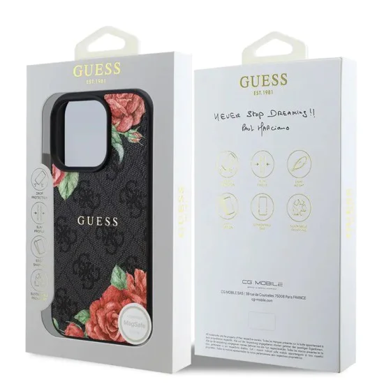 Калъф за iPhone 16 Pro - Guess Hardcase 4G Flower Print Flower Print MagSafe (GUHMP16LP4ROPEMCK) - Черен