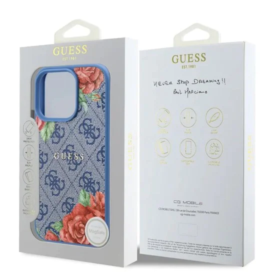 Калъф за iPhone 16 Pro - Guess Hardcase 4G Flower Print Flower Print MagSafe (GUHMP16LP4ROPEMCB) - Син
