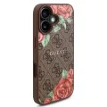 Калъф за iPhone 16 - Guess Hardcase 4G Flower Print Flower Print MagSafe (GUHMP16SP4ROPEMCW) - Кафяв