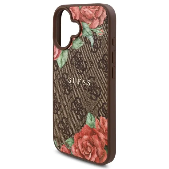 Калъф за iPhone 16 - Guess Hardcase 4G Flower Print Flower Print MagSafe (GUHMP16SP4ROPEMCW) - Кафяв