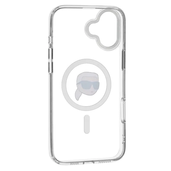 Калъф за iPhone 16 - Karl Lagerfeld IML MagSafe (KLHMP16SHLSKIH) - White Metal Karl`s Head