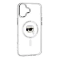 Калъф за iPhone 16 - Karl Lagerfeld IML MagSafe (KLHMP16SHLSKIH) - White Metal Karl`s Head