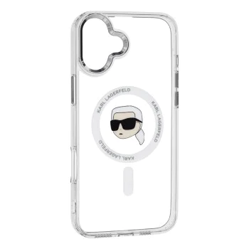 Калъф за iPhone 16 - Karl Lagerfeld IML MagSafe (KLHMP16SHLSKIH) - White Metal Karl`s Head