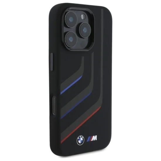 Калъф за iPhone 16 Pro - BMW - Твърд калъф - Силиконови линии за завиване MagSafe (BMHMP16L23SLIK) - Черен