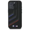 Калъф за iPhone 16 Pro - BMW - Твърд калъф - Силиконови линии за завиване MagSafe (BMHMP16L23SLIK) - Черен