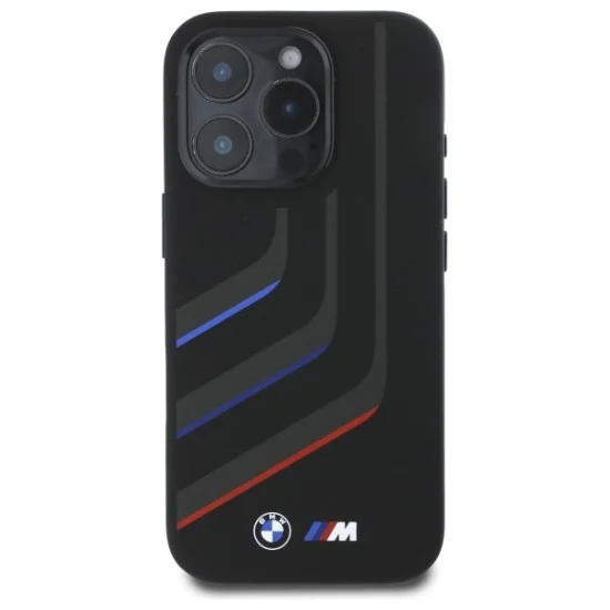 Калъф за iPhone 16 Pro - BMW - Твърд калъф - Силиконови линии за завиване MagSafe (BMHMP16L23SLIK) - Черен