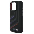 Калъф за iPhone 16 Pro - BMW - Твърд калъф - Силиконови линии за завиване MagSafe (BMHMP16L23SLIK) - Черен