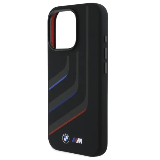 Калъф за iPhone 16 Pro - BMW - Твърд калъф - Силиконови линии за завиване MagSafe (BMHMP16L23SLIK) - Черен