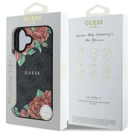 Калъф за iPhone 16 - Guess Hardcase 4G Flower Print Flower Print MagSafe (GUHMP16SP4ROPEMCK) - Черен