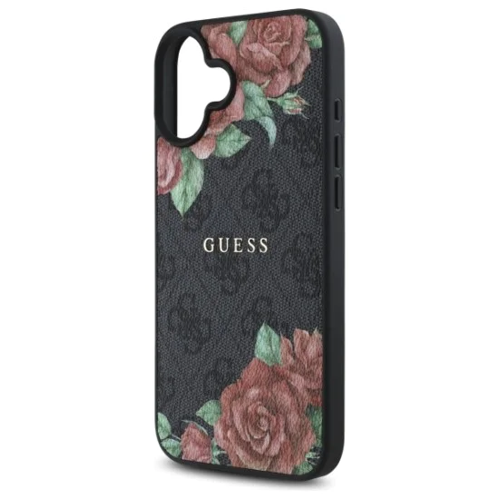 Калъф за iPhone 16 - Guess Hardcase 4G Flower Print Flower Print MagSafe (GUHMP16SP4ROPEMCK) - Черен