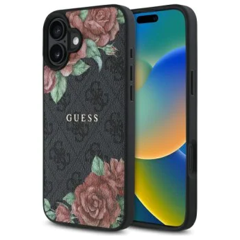 Калъф за iPhone 16 - Guess Hardcase 4G Flower Print Flower Print MagSafe (GUHMP16SP4ROPEMCK) - Черен