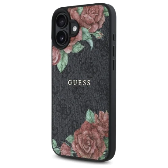 Калъф за iPhone 16 - Guess Hardcase 4G Flower Print Flower Print MagSafe (GUHMP16SP4ROPEMCK) - Черен
