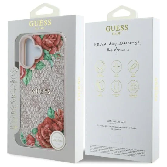 Калъф за iPhone 16 - Guess Hardcase 4G Flower Print Flower Print MagSafe (GUHMP16SP4ROPEMCP) - Pink