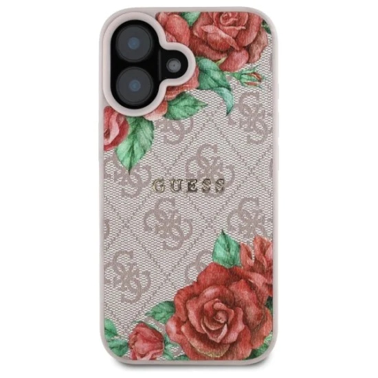 Калъф за iPhone 16 - Guess Hardcase 4G Flower Print Flower Print MagSafe (GUHMP16SP4ROPEMCP) - Pink
