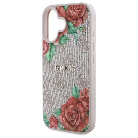 Калъф за iPhone 16 - Guess Hardcase 4G Flower Print Flower Print MagSafe (GUHMP16SP4ROPEMCP) - Pink
