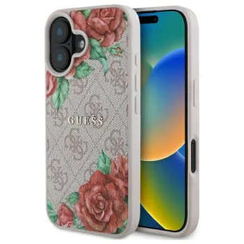 Калъф за iPhone 16 - Guess Hardcase 4G Flower Print Flower Print MagSafe (GUHMP16SP4ROPEMCP) - Pink