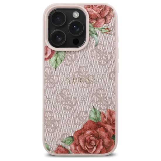 Калъф за iPhone 16 Pro Max - Guess Hardcase 4G Flower Print Flower Print MagSafe (GUHMP16XP4ROPEMCP) - Pink