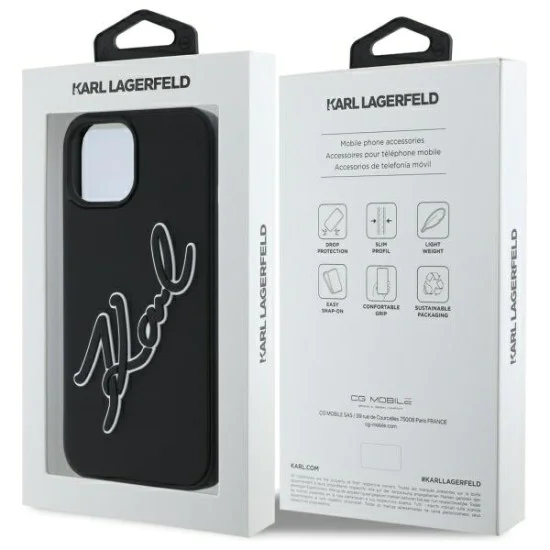 Калъф за iPhone 15 - Karl Lagerfeld 3D Design (KLHCP15S3DR3KSDLK) - Гумен подпис