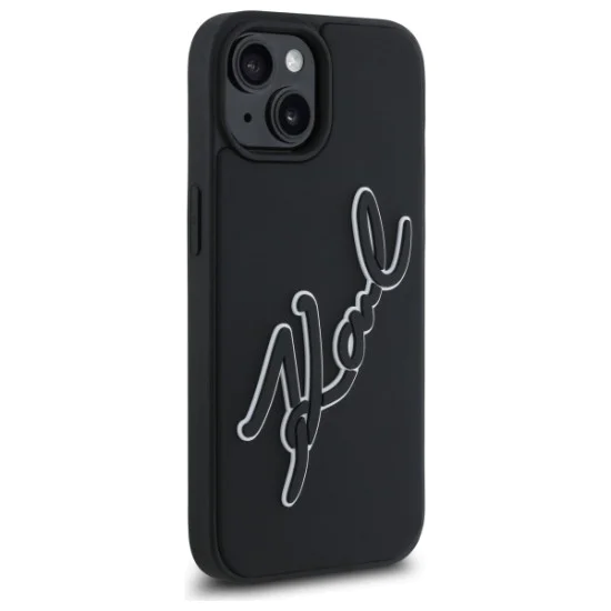 Калъф за iPhone 15 - Karl Lagerfeld 3D Design (KLHCP15S3DR3KSDLK) - Гумен подпис