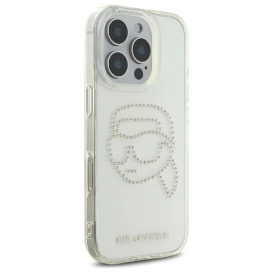 Калъф за iPhone 16 Pro Max - Karl Lagerfeld IML Rhinestones (KLHCP16XHKKHDCELT) - Transparent Karl Head