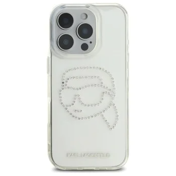 Калъф за iPhone 16 Pro Max - Karl Lagerfeld IML Rhinestones (KLHCP16XHKKHDCELT) - Transparent Karl Head