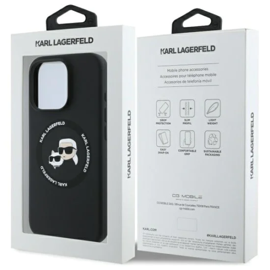 Калъф за iPhone 16 Pro Max - Karl - Lagerfeld Silicone MagSafe (KLHMP16XSKCHTCK) - Karl&Choupette Head - Черен