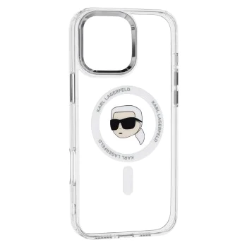Калъф за iPhone 16 Pro - Karl Lagerfeld IML MagSafe (KLHMP16LHLHLSKIH) - White Karl`s Head