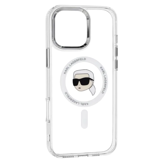 Калъф за iPhone 16 Pro - Karl Lagerfeld IML MagSafe (KLHMP16LHLHLSKIH) - White Karl`s Head