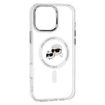Калъф за iPhone 16 Pro - Karl Lagerfeld IML MagSafe (KLHMP16LHLHLSKCH) - Бял метал Karl&Choupette Head