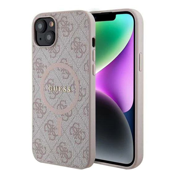 Калъф за iPhone 14 - Guess 4G Ring Classic Classic Logo MagSafe (GUHMP14SG4GFRP) - Розов