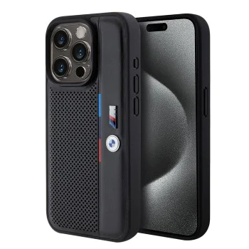 Калъф за iPhone 15 Pro - BMW - Твърд перфориран трицветен калъф (BMHCP15L23PUPVK) - Черен