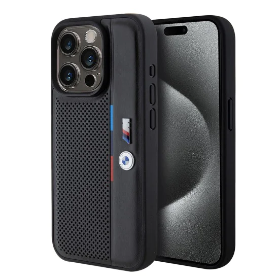 Калъф за iPhone 15 Pro - BMW - Твърд перфориран трицветен калъф (BMHCP15L23PUPVK) - Черен