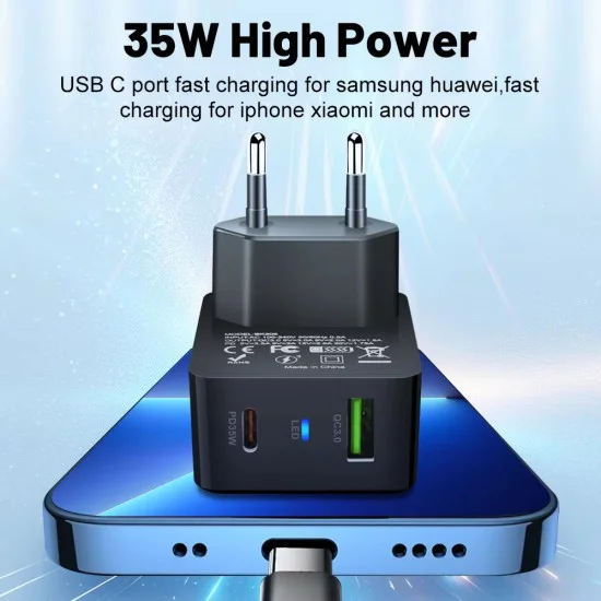 Зарядно устройство Priza GaN, USB, Type-C, 35W - (CHPD173) - Черно