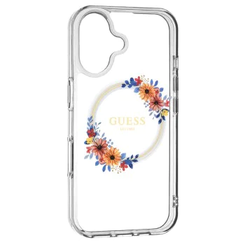 Калъф за iPhone 16 Plus - Guess IML Flowers Wreath MagSafe (GUHMP16MHFHFWWFFCT) - Прозрачен